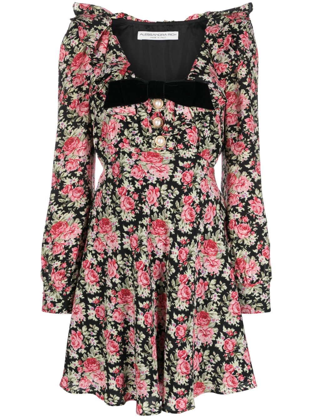 Black and pink rose print minidress women